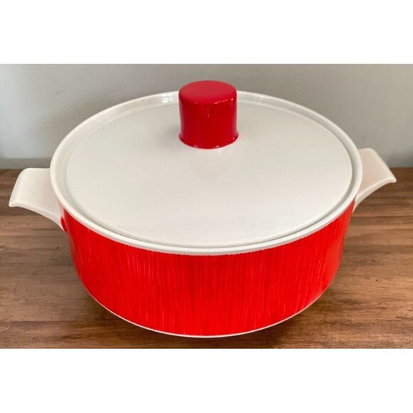 Vintage 70s Winterling Bavaria Lidded Casserole Dish Red White West Germany MCM - Picture 1 of 11
